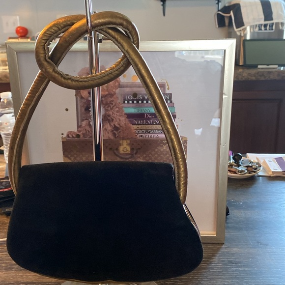 Carlos Falchi Black Suede Gold Interior Evening Bag NWOT - Picture 3 of 8